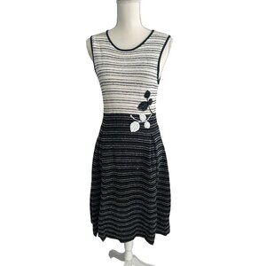 CAROLINA HERRERA Colorblock Knit Floral A Line Dress Size Medium